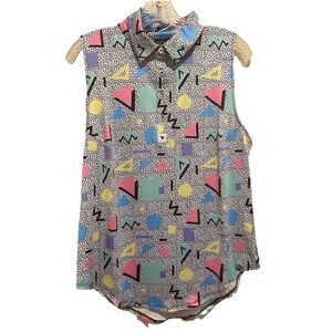 Bad Birdie Womans XL Golf Sleeveless Shirt - 90s Retro Memphis Style Pattern